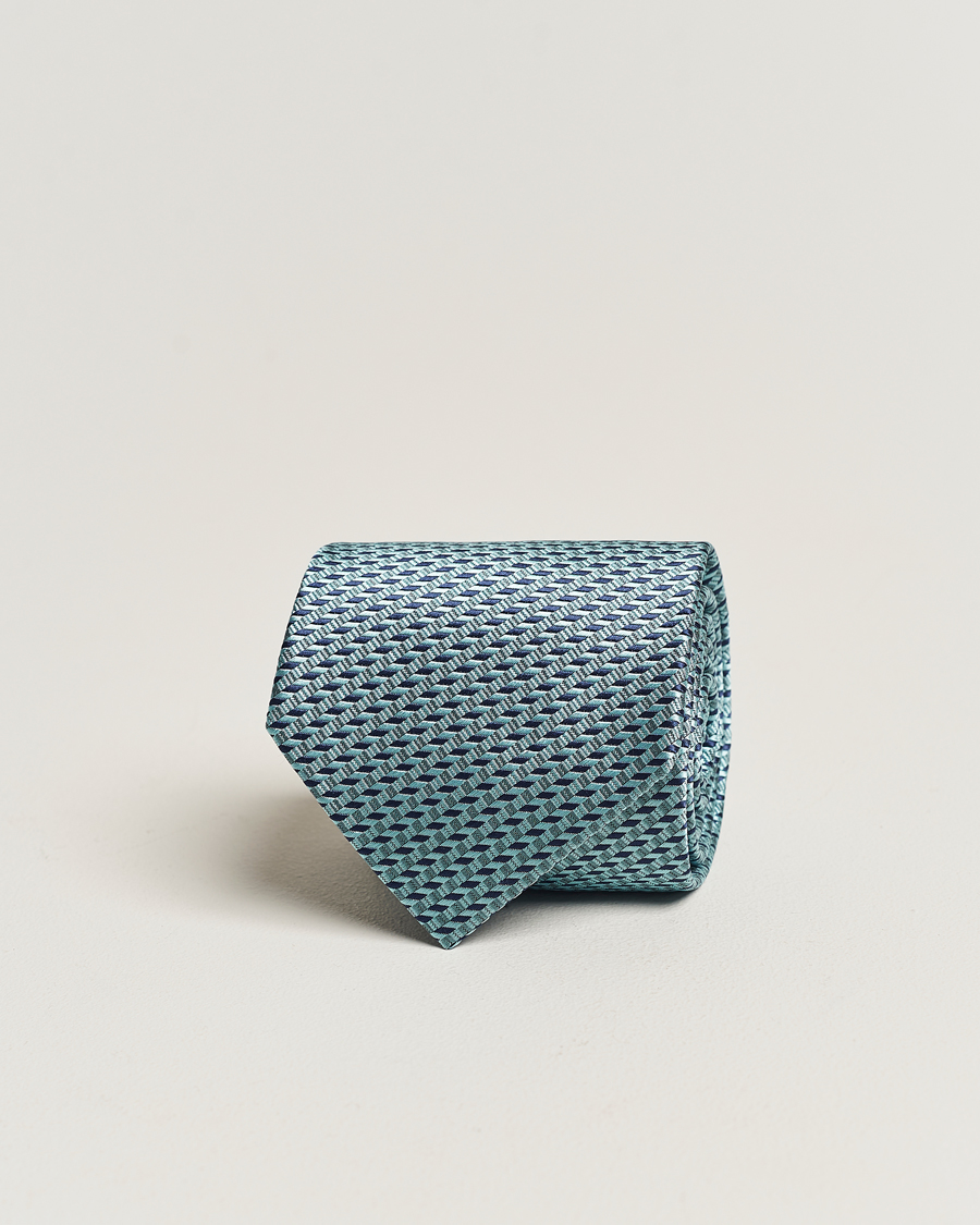 Hombres | Brioni Geometrical Jacquard Silk Tie Teal | Brioni | Geometrical Jacquard Silk Tie Teal