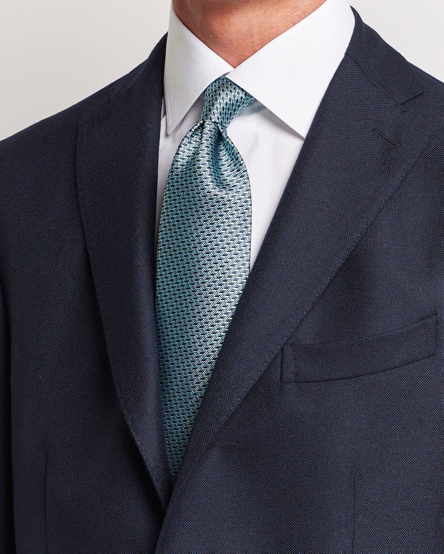 Hombres |  | Brioni | Geometrical Jacquard Silk Tie Teal