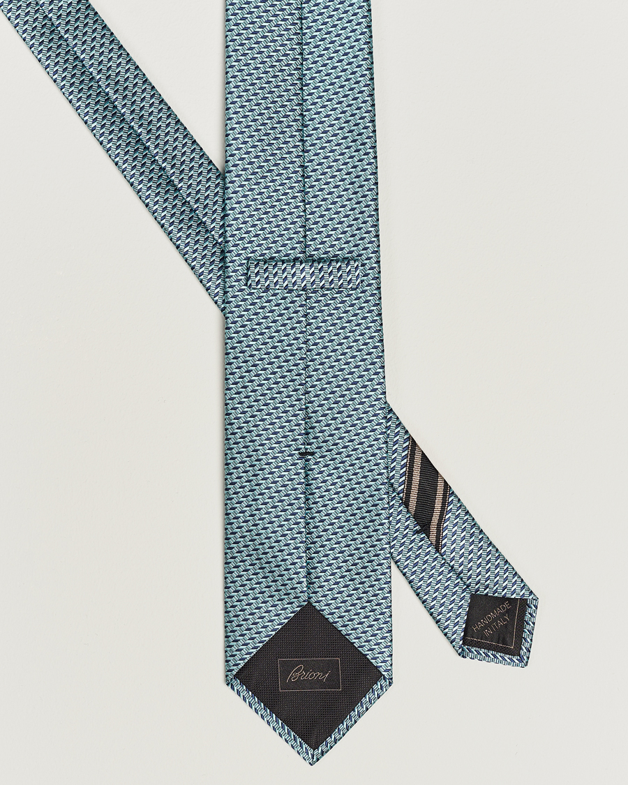Hombres | Brioni Geometrical Jacquard Silk Tie Teal | Brioni | Geometrical Jacquard Silk Tie Teal