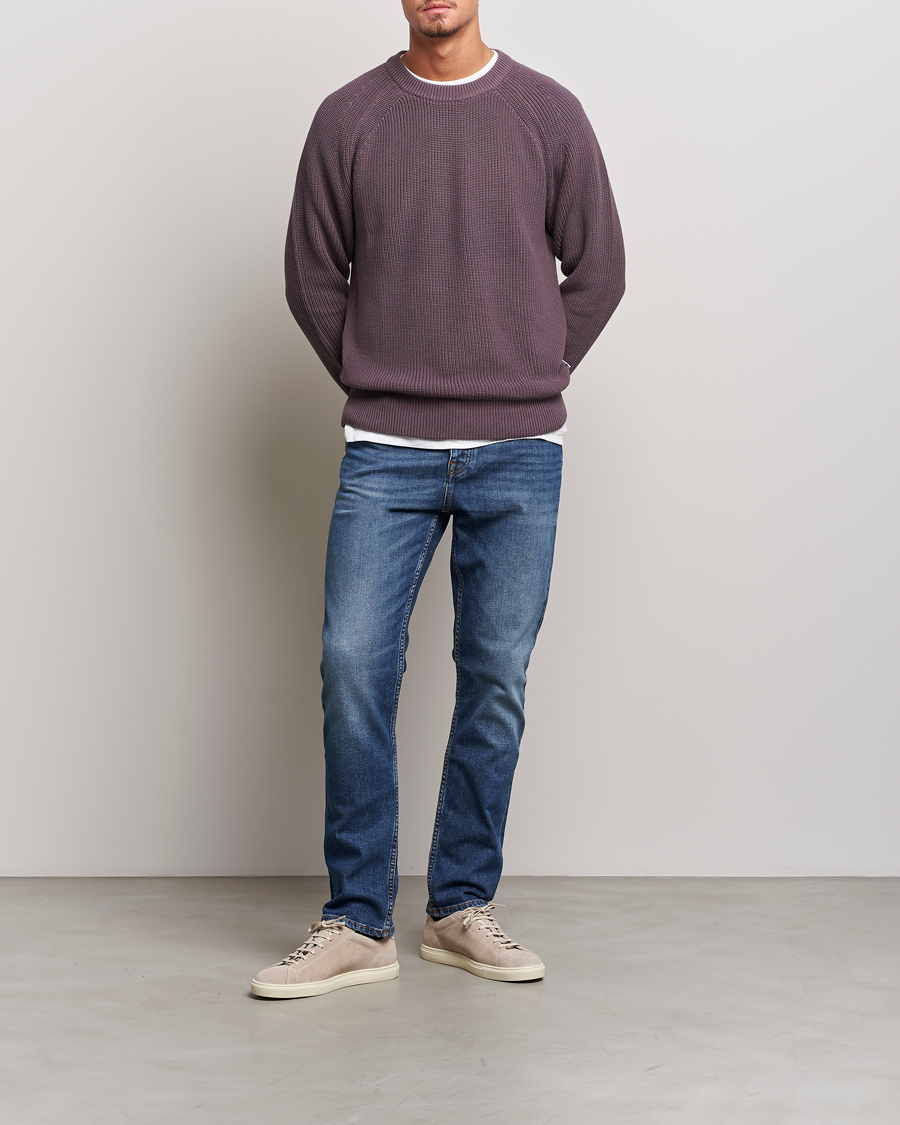Hombres | Jerséis y prendas de punto | NN07 | Jacobo Organic Cotton Knitted Sweater Purple Brown