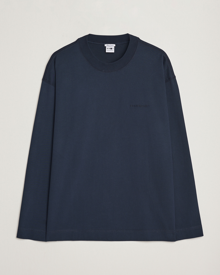 Hombres | Camisetas | NN07 | Benja Pima Cotton Long Sleeve T-Shirt Navy