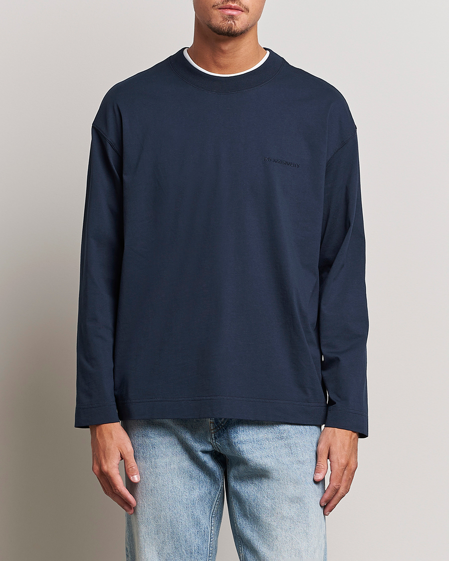 Hombres | Camisetas | NN07 | Benja Pima Cotton Long Sleeve T-Shirt Navy
