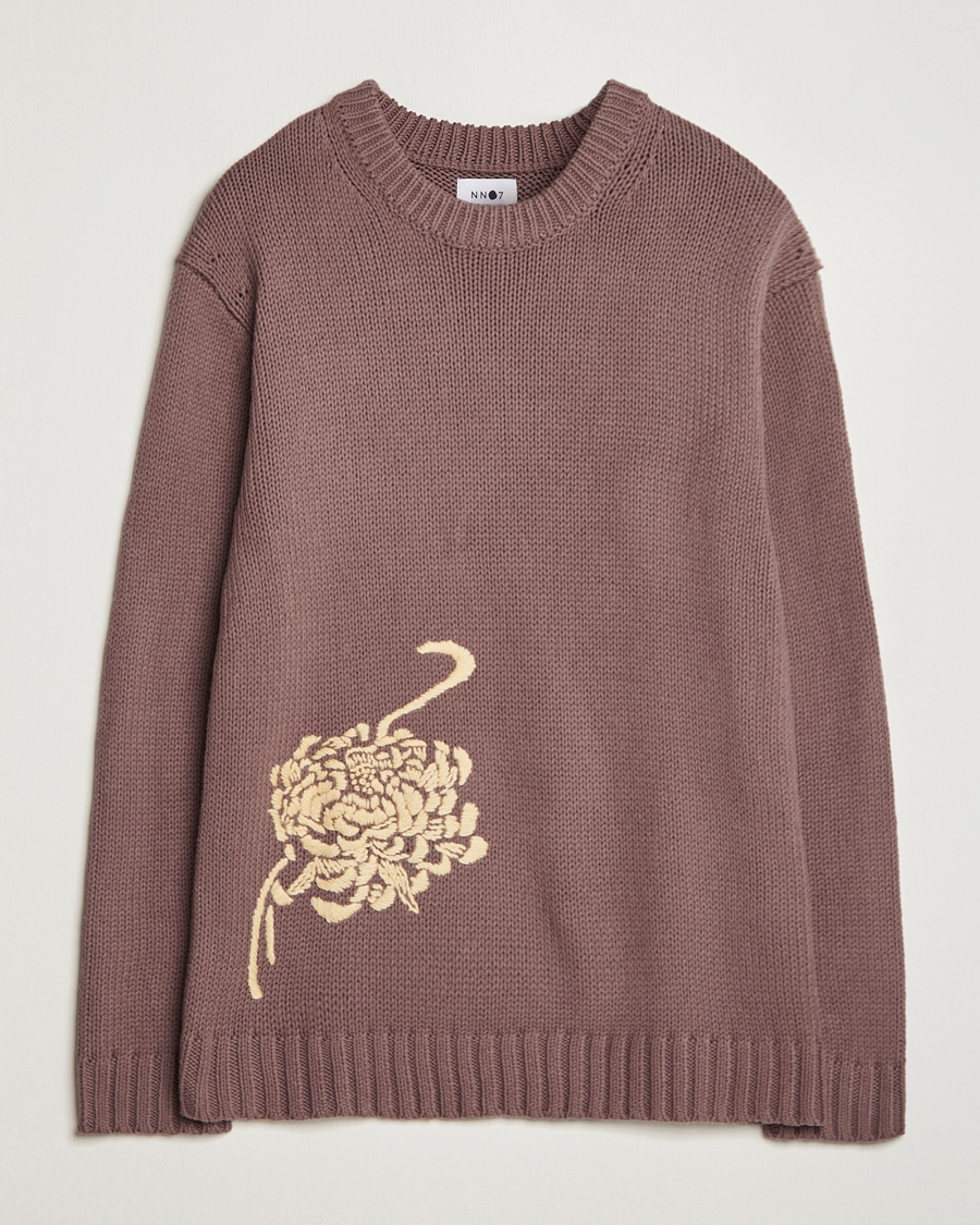 Hombres | Jerséis y prendas de punto | NN07 | Jasper Knitted Cotton Sweatshirt Purple Brown