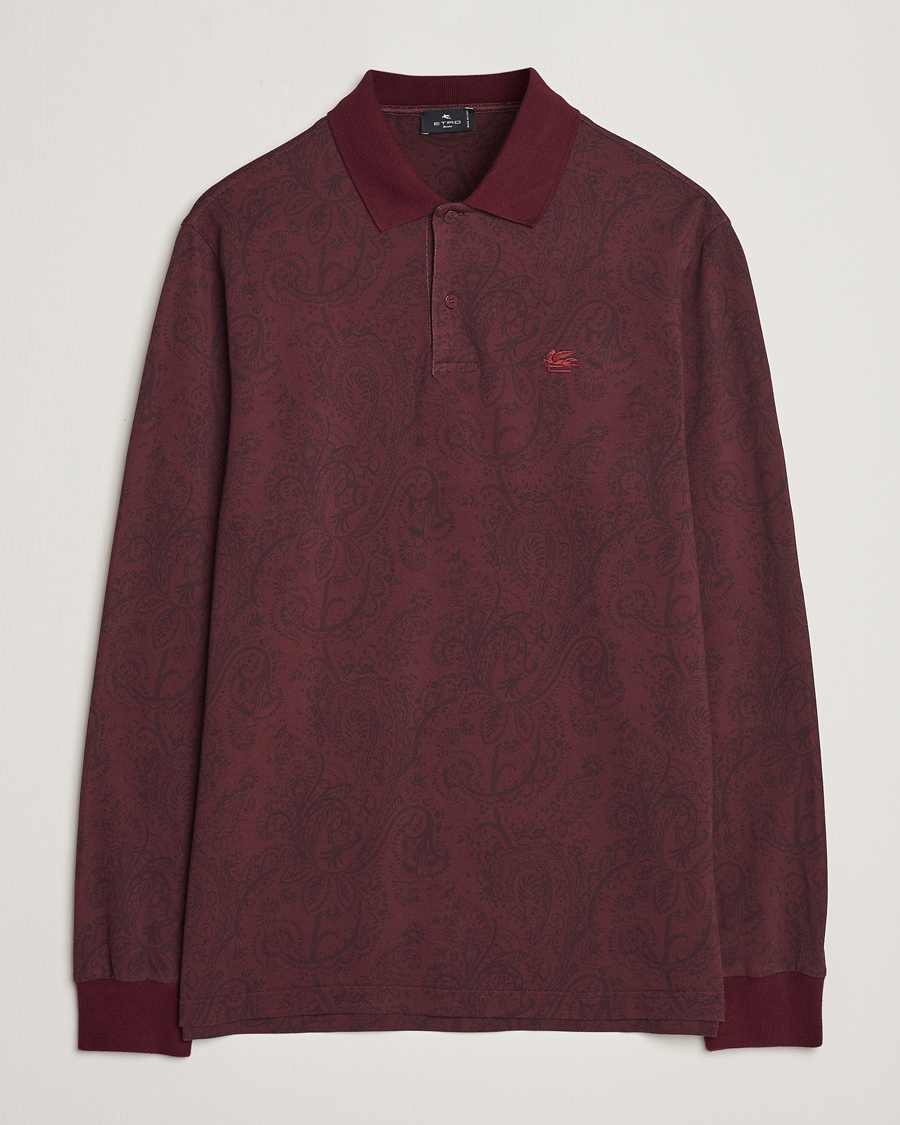 Hombres | Jerséis y prendas de punto | Etro | Tonal Paisley Long Sleeve Polo Burgundy