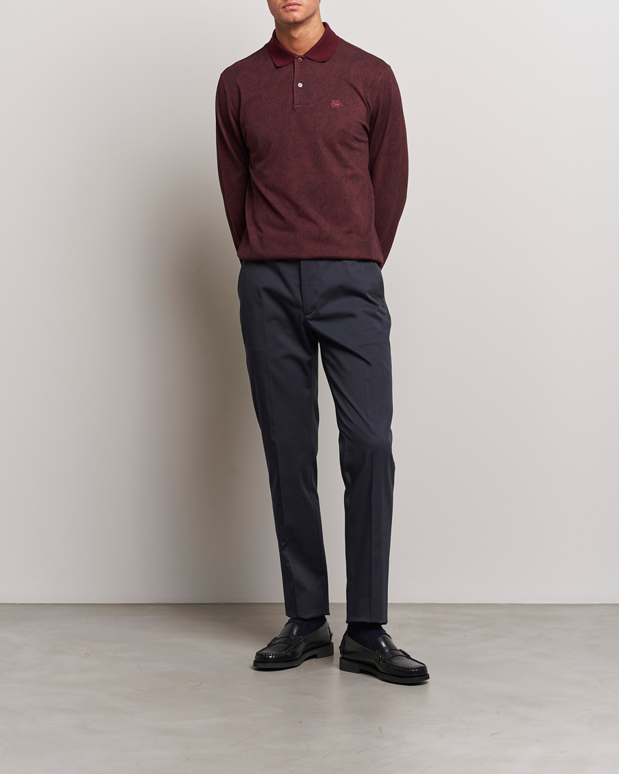 Hombres | Jerséis y prendas de punto | Etro | Tonal Paisley Long Sleeve Polo Burgundy