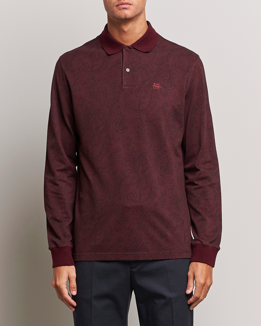 Hombres | Jerséis y prendas de punto | Etro | Tonal Paisley Long Sleeve Polo Burgundy
