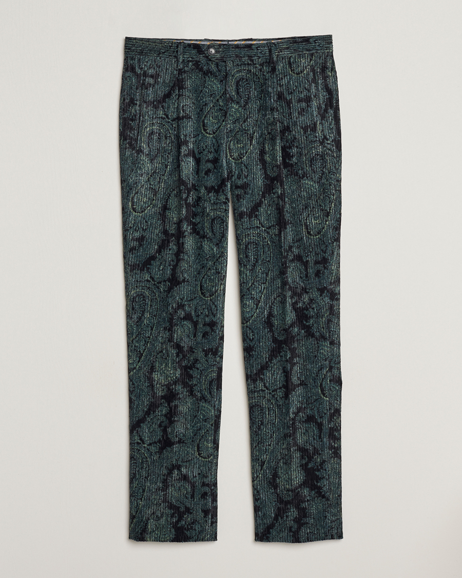 Hombres | Pantalones | Etro | Tailored Paisley Corduroy Trousers Dark Blue
