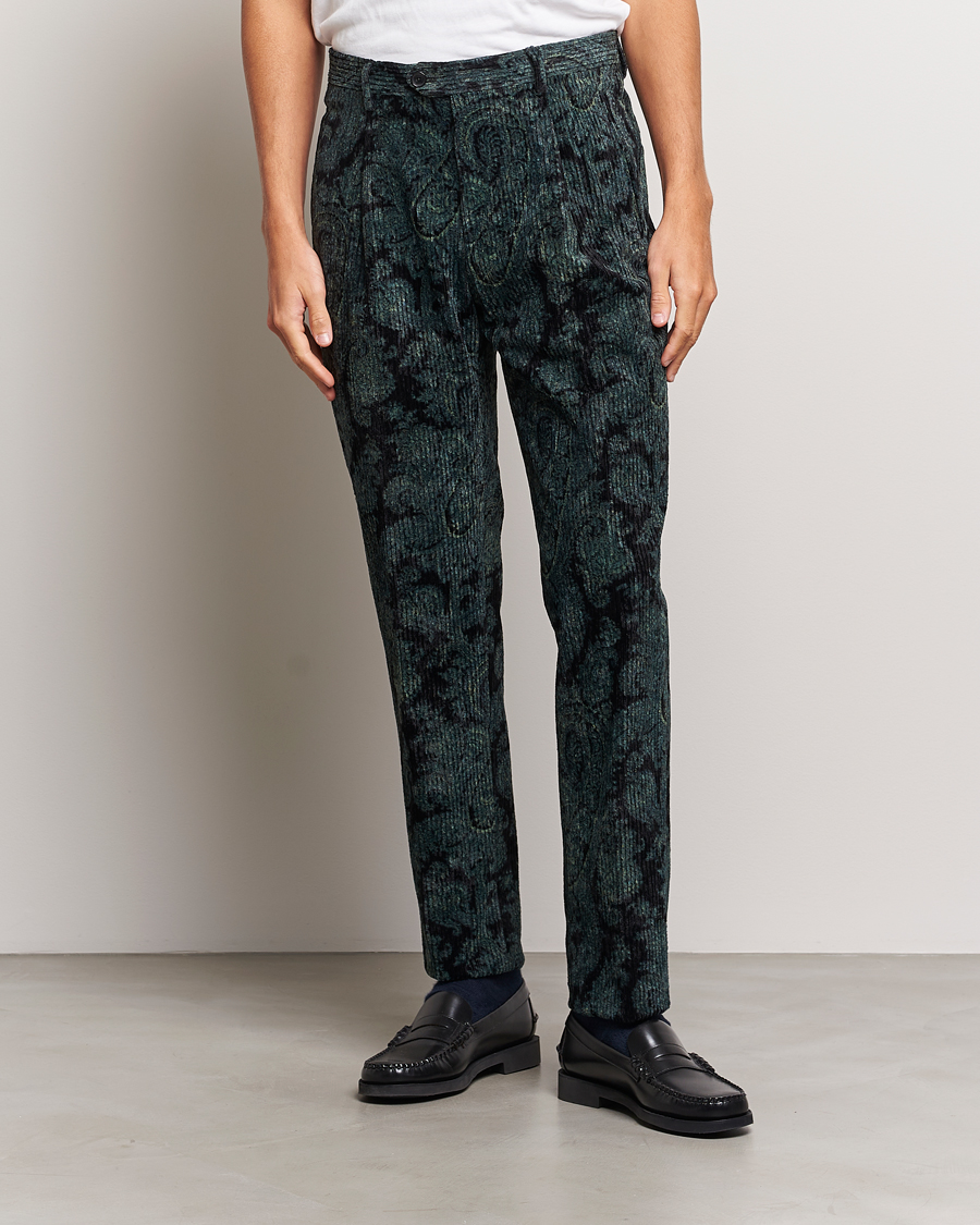Hombres | Pantalones | Etro | Tailored Paisley Corduroy Trousers Dark Blue