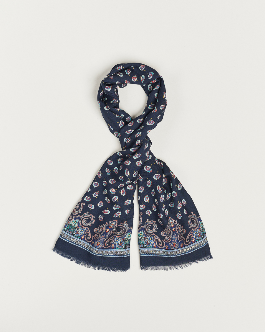 Hombres | Etro Printed Wool/Silk Scarf Navy | Etro | Printed Wool/Silk Scarf Navy