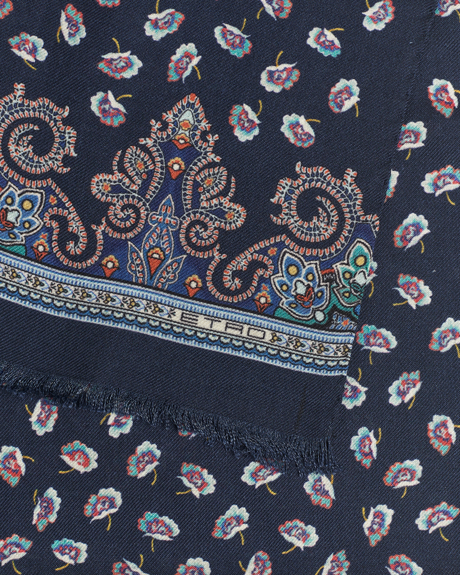 Hombres | Etro Printed Wool/Silk Scarf Navy | Etro | Printed Wool/Silk Scarf Navy