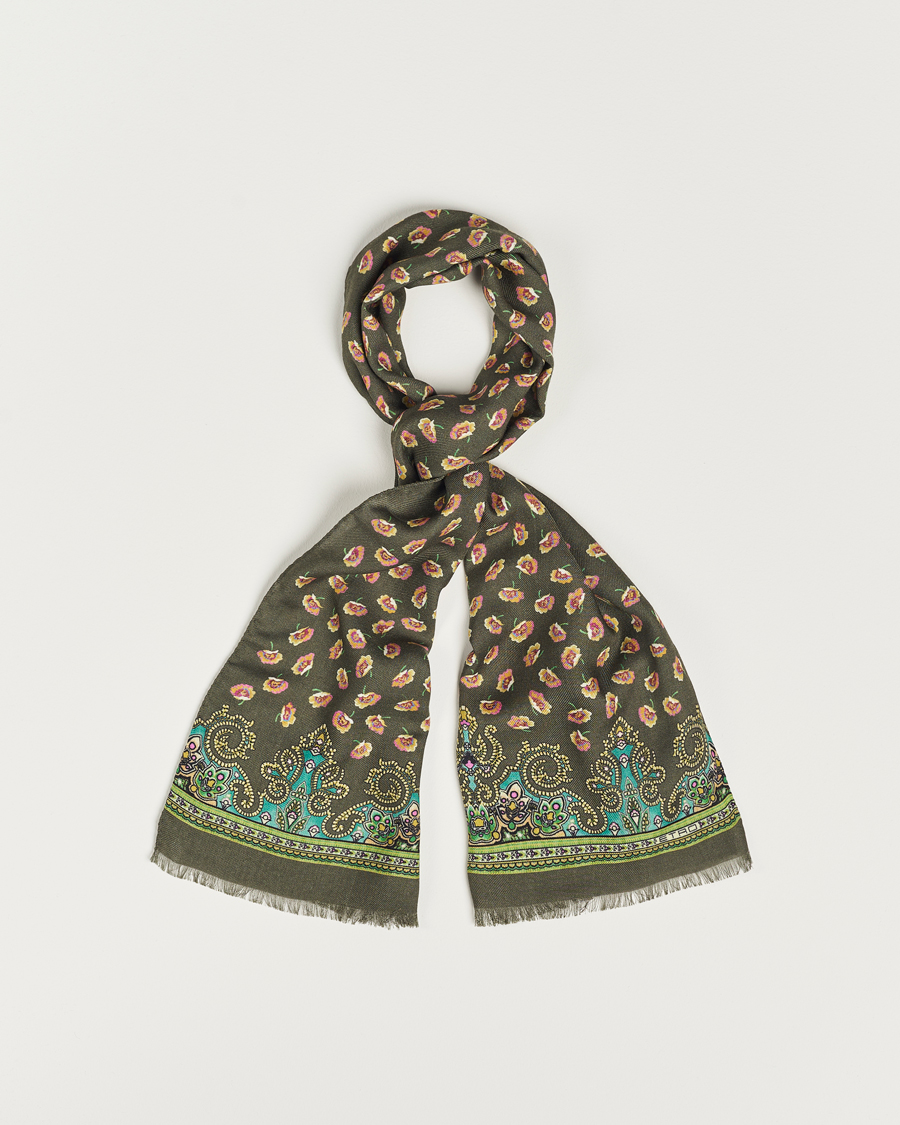 Hombres | Etro Printed Wool/Silk Scarf Green | Etro | Printed Wool/Silk Scarf Green