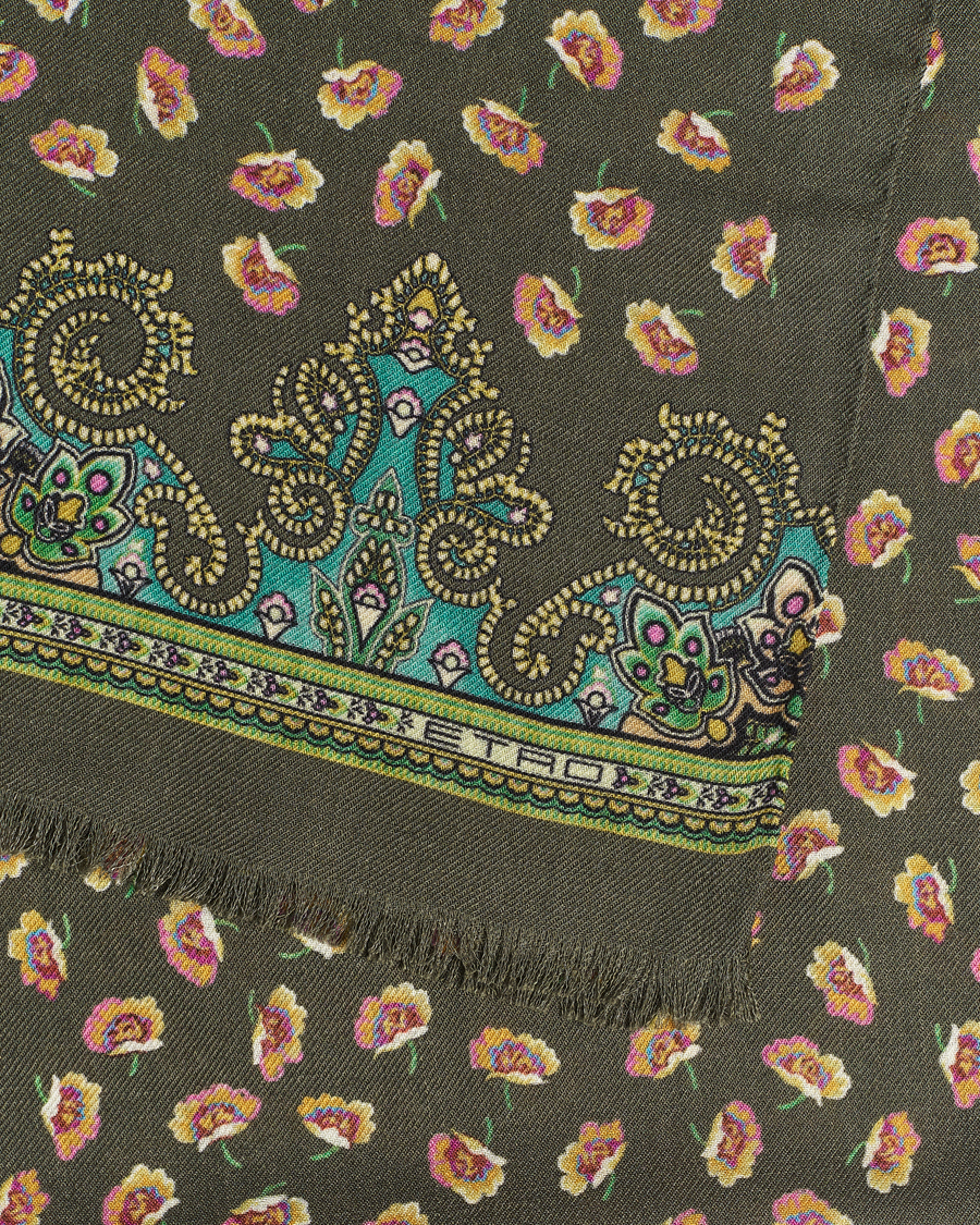 Hombres | Etro Printed Wool/Silk Scarf Green | Etro | Printed Wool/Silk Scarf Green