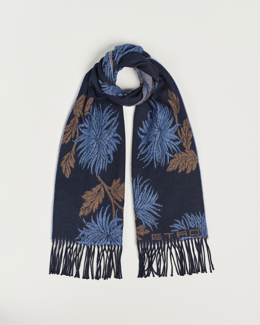 Hombres | Etro Floral Wool Scarf Dark Blue | Etro | Floral Wool Scarf Dark Blue