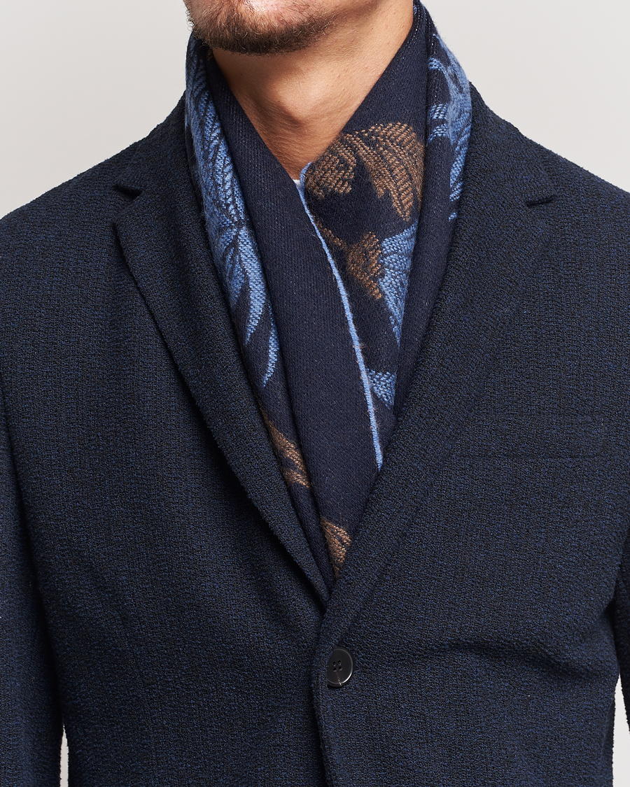 Hombres | Etro Floral Wool Scarf Dark Blue | Etro | Floral Wool Scarf Dark Blue