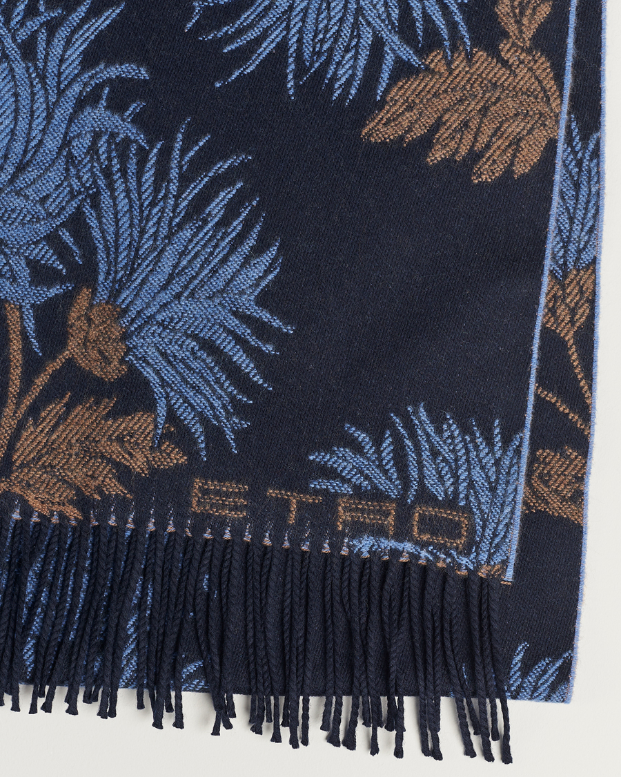 Hombres | Etro Floral Wool Scarf Dark Blue | Etro | Floral Wool Scarf Dark Blue