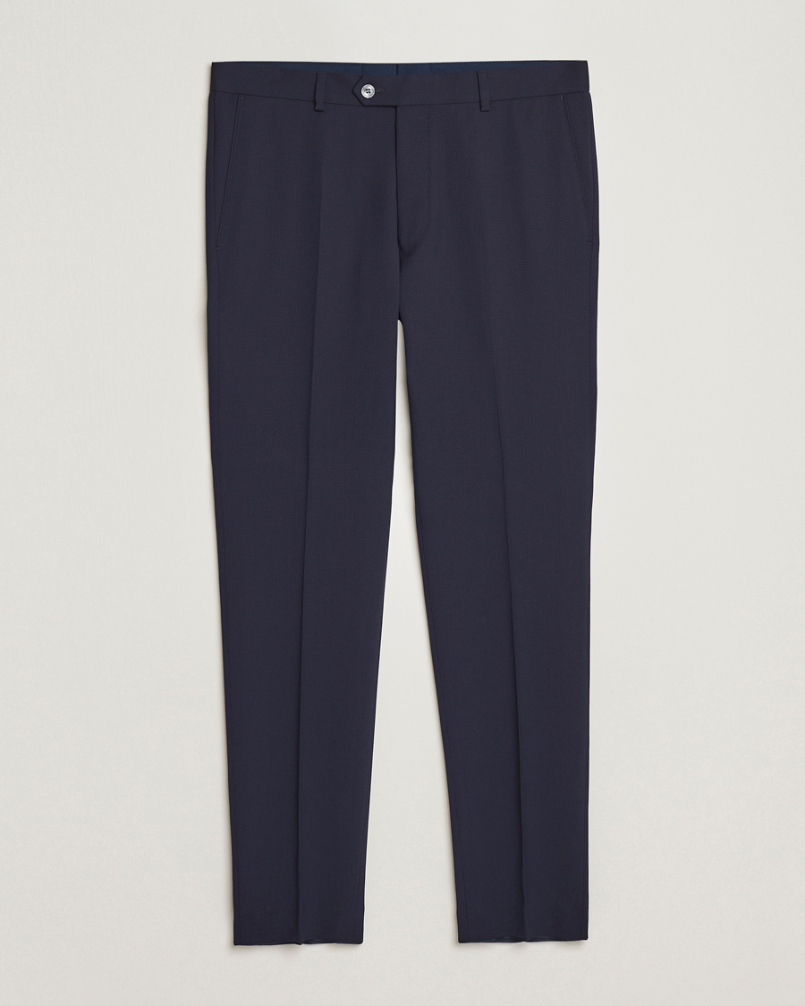 Hombres | Pantalones | Oscar Jacobson | Denz Structured Wool Trousers Blue
