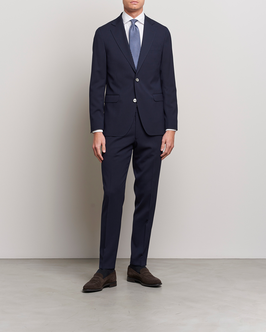 Hombres | Pantalones | Oscar Jacobson | Denz Structured Wool Trousers Blue
