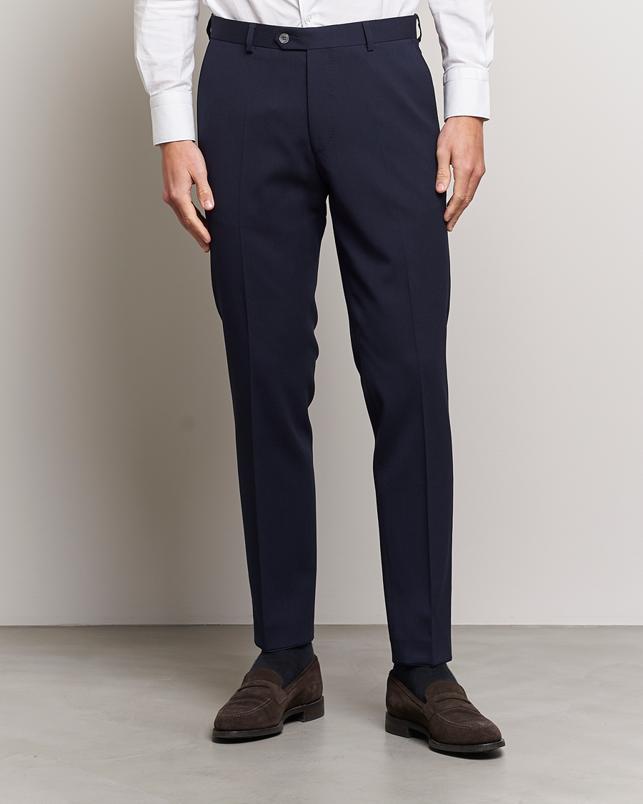 Hombres | Business & Beyond | Oscar Jacobson | Denz Structured Wool Trousers Blue