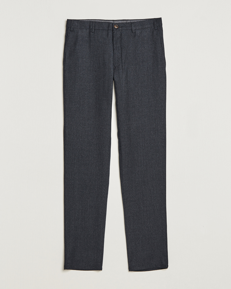 Hombres | Pantalones | Canali | Slim Fit Washable Flannel Trousers Charcoal