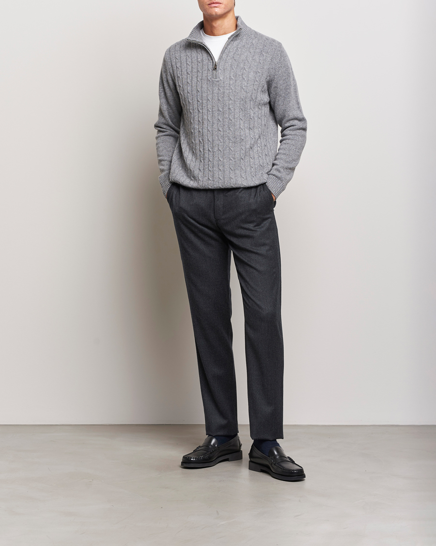 Hombres | Pantalones | Canali | Slim Fit Washable Flannel Trousers Charcoal