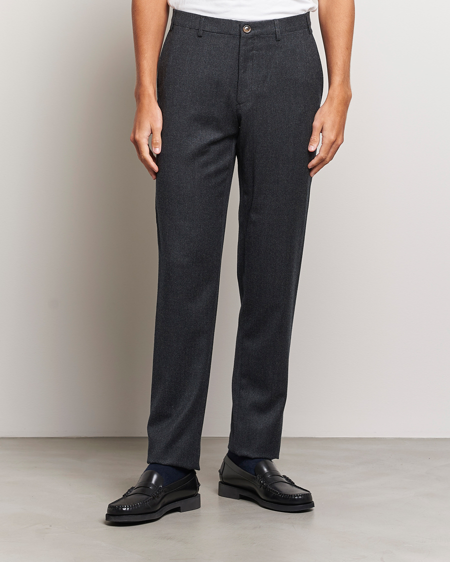 Hombres | Pantalones | Canali | Slim Fit Washable Flannel Trousers Charcoal