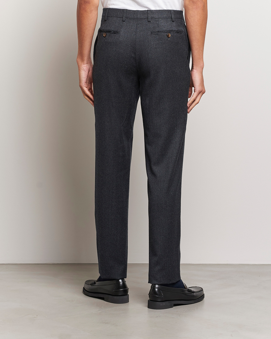 Hombres | Pantalones | Canali | Slim Fit Washable Flannel Trousers Charcoal