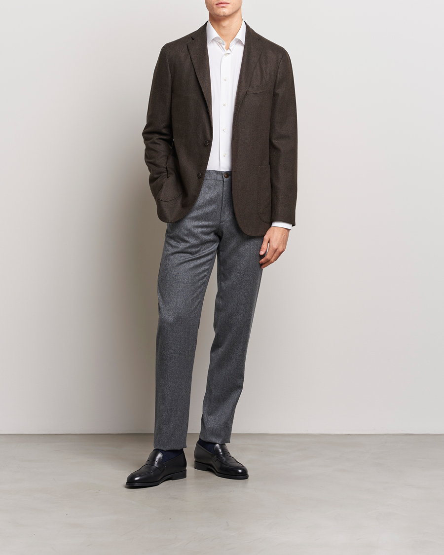 Hombres | Pantalones | Canali | Slim Fit Washable Flannel Trousers Grey Melange