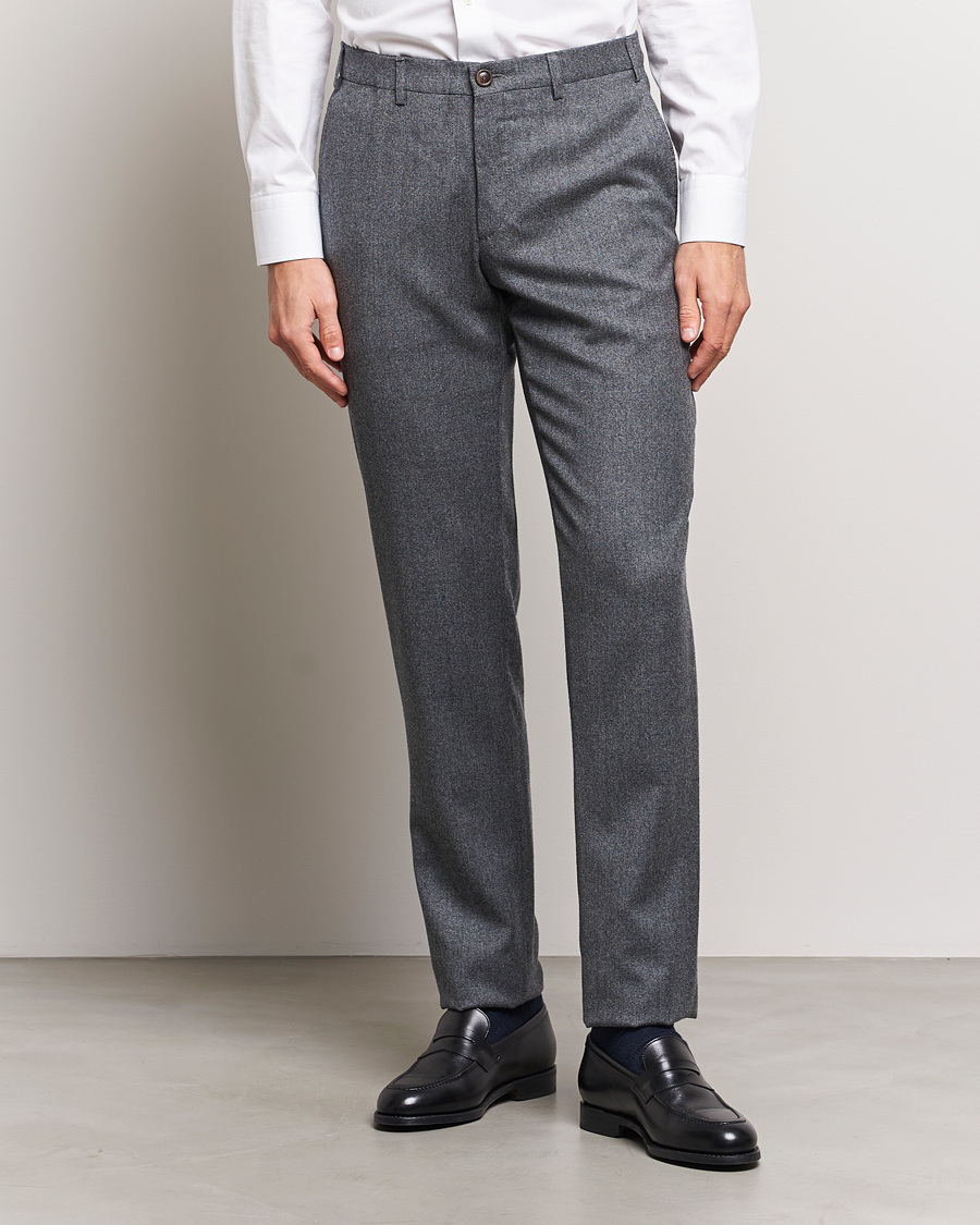 Hombres | Pantalones | Canali | Slim Fit Washable Flannel Trousers Grey Melange