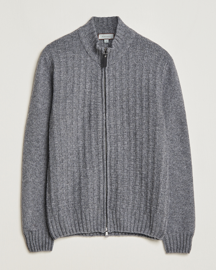 Hombres | Jerséis y prendas de punto | Canali | Chunky Wool Cardigan Grey Melange