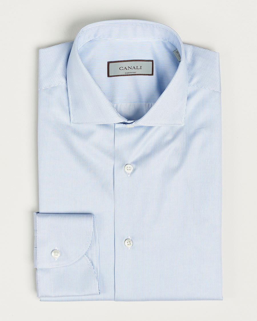 Hombres | Camisas | Canali | Slim Fit Striped Cotton Shirt Light Blue
