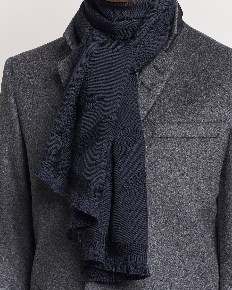 Hombres |  | Canali | Textured Wool Scarf Navy