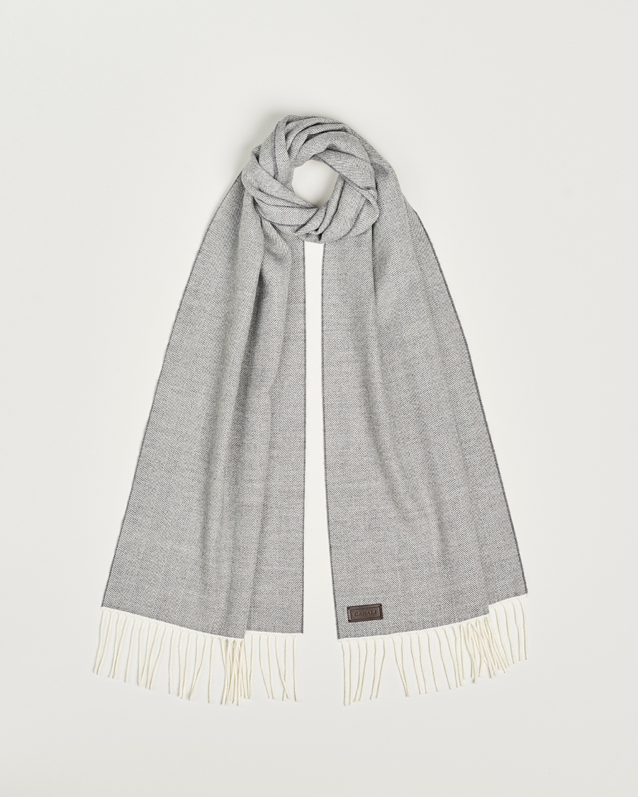 Hombres | Canali Herringbone Wool Scarf Light Grey | Canali | Herringbone Wool Scarf Light Grey