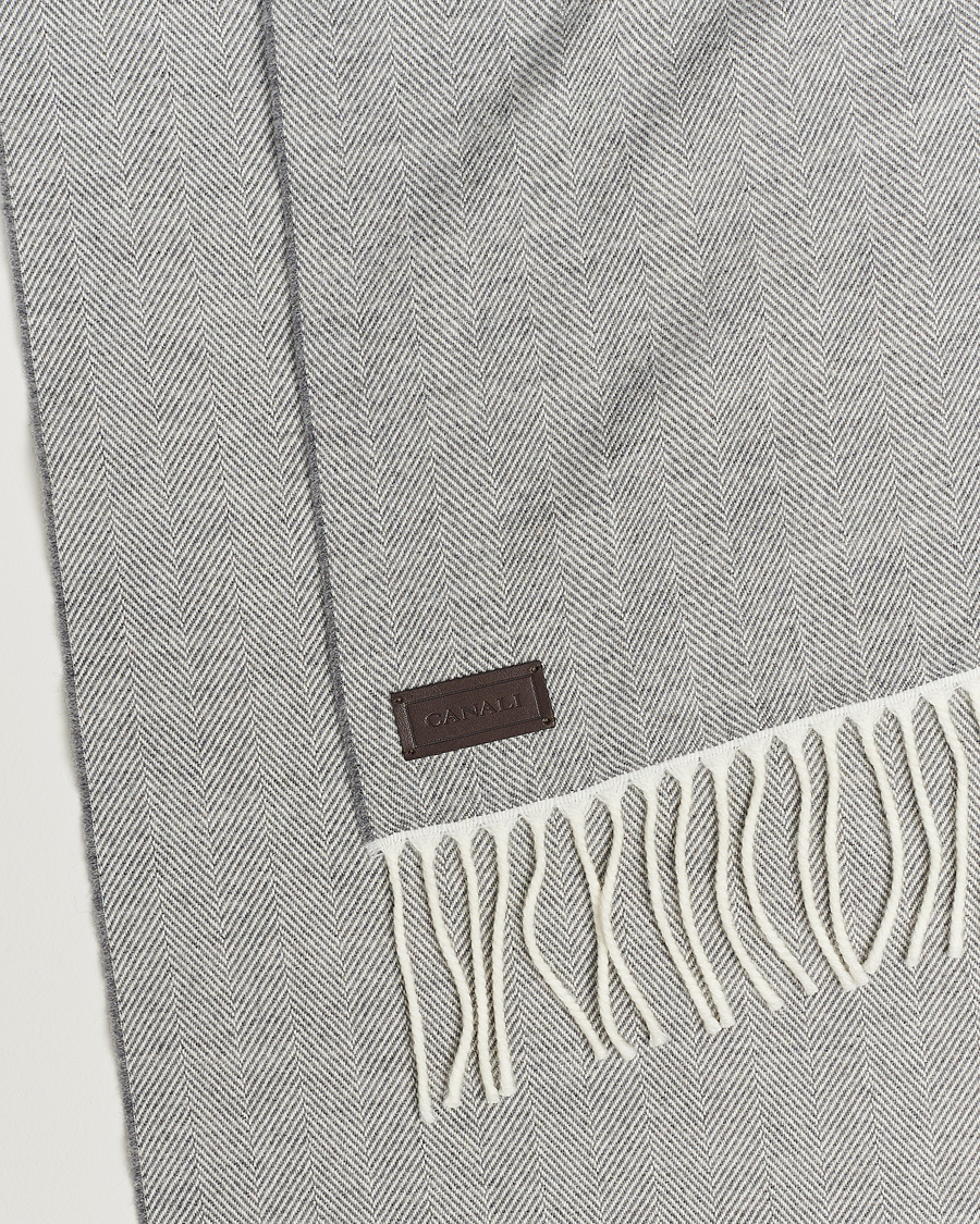 Hombres | Canali Herringbone Wool Scarf Light Grey | Canali | Herringbone Wool Scarf Light Grey