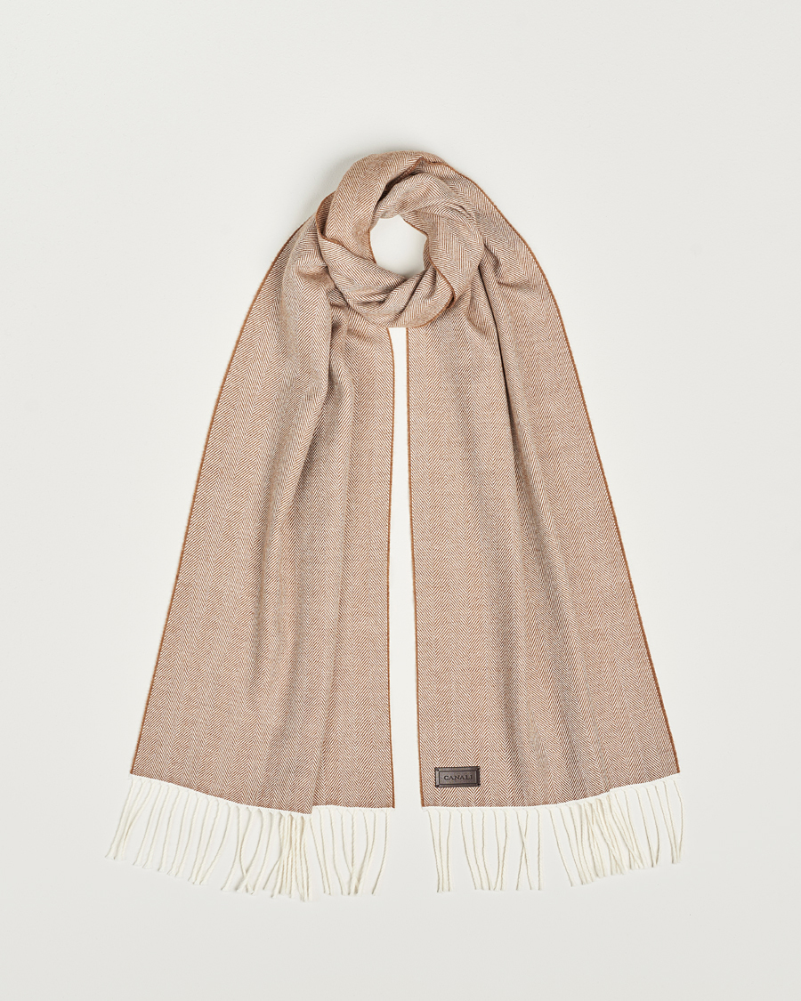 Hombres | Canali Herringbone Wool Scarf Beige | Canali | Herringbone Wool Scarf Beige