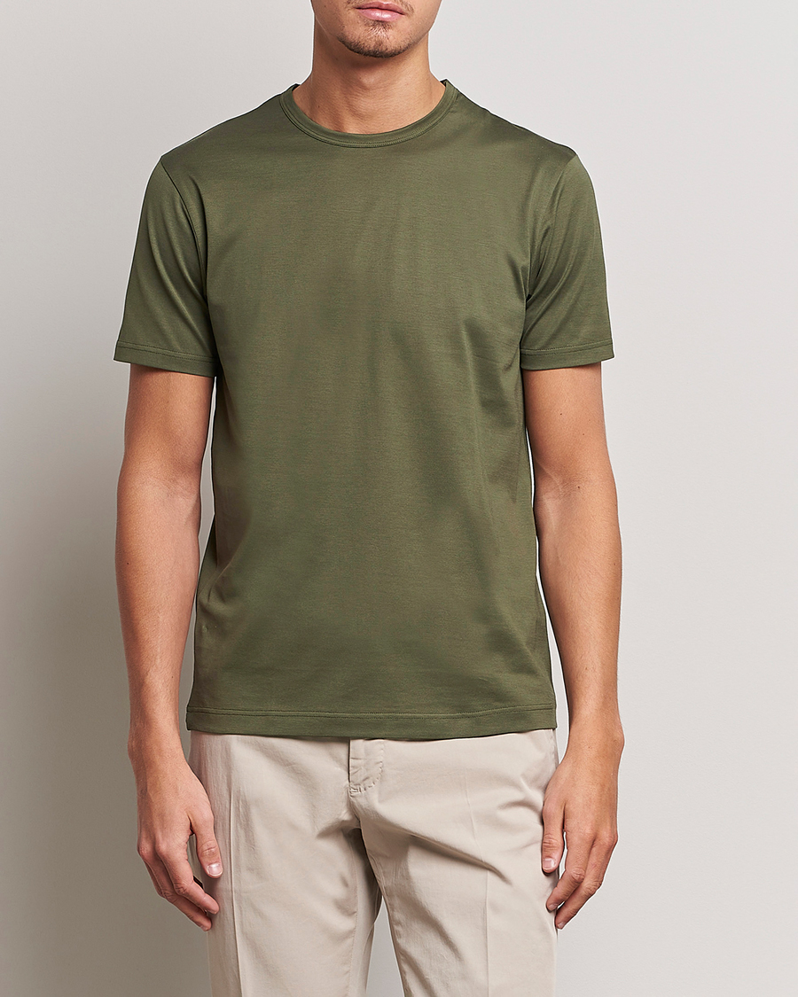 Hombres | Camisetas | Sunspel | Crew Neck Cotton Tee Hunter Green