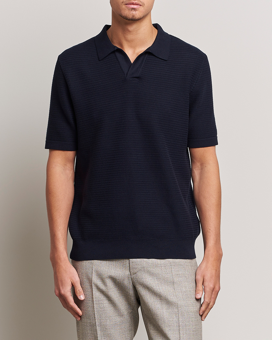 Hombres | Camisas polo de manga corta | Sunspel | Knitted Polo Shirt Navy