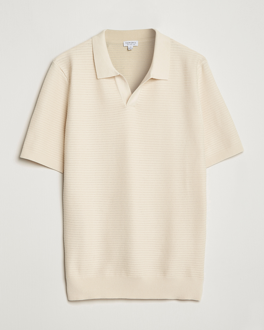 Hombres | Polos | Sunspel | Knitted Polo Shirt Ecru