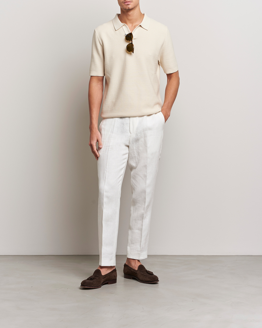 Hombres | Polos | Sunspel | Knitted Polo Shirt Ecru