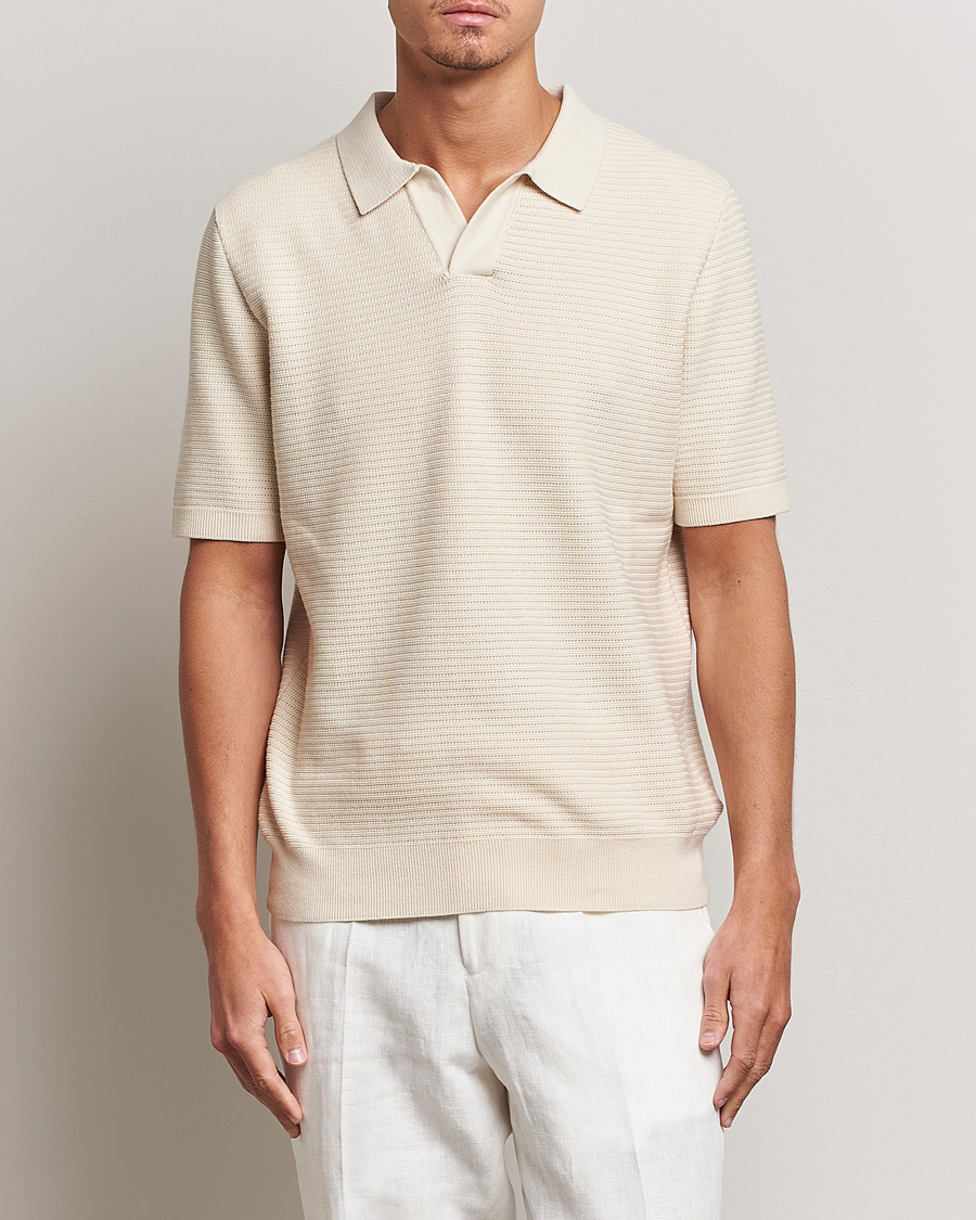 Hombres | Camisas polo de manga corta | Sunspel | Knitted Polo Shirt Ecru