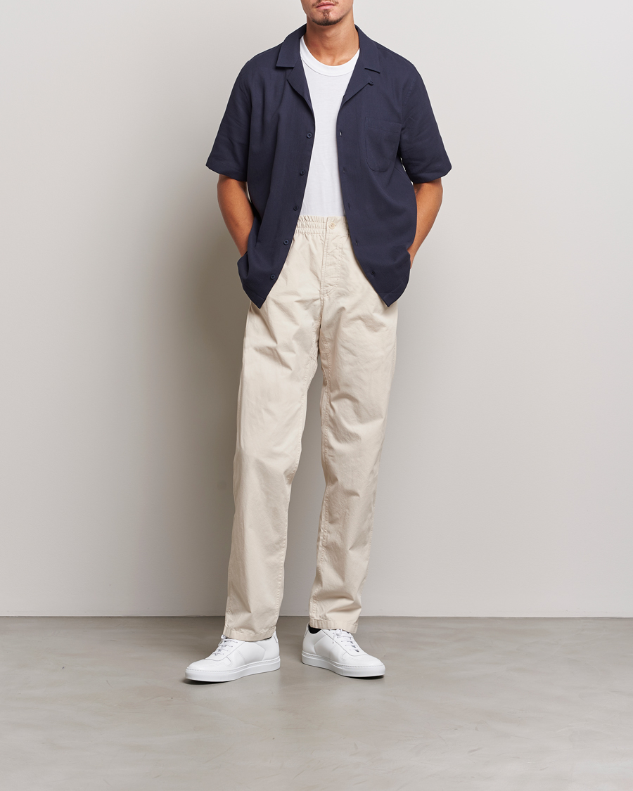 Hombres | Camisas | Sunspel | Waffle Camp Collar Shirt Navy