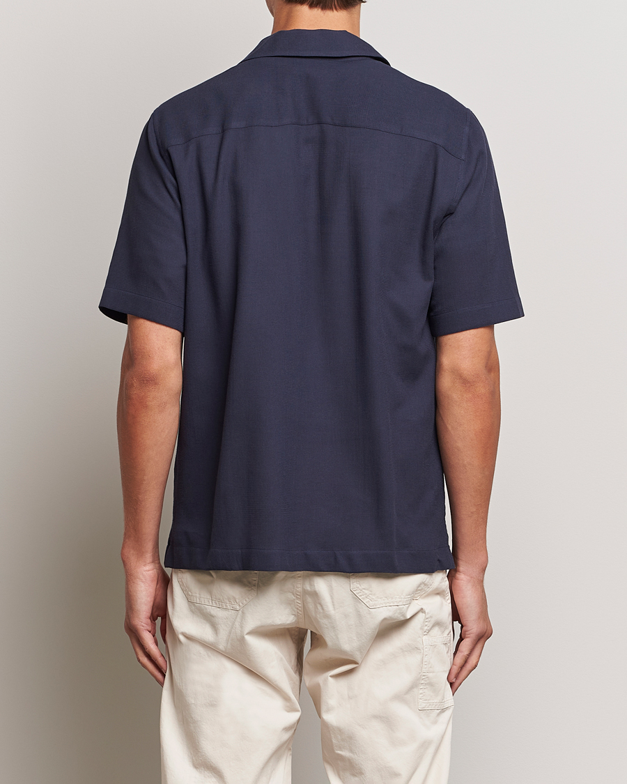 Hombres | Camisas | Sunspel | Waffle Camp Collar Shirt Navy