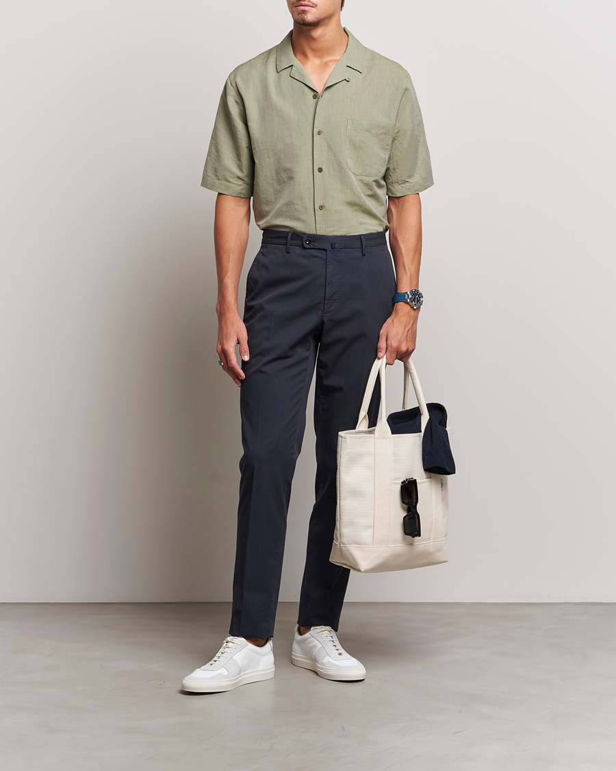 Hombres | Camisas | Sunspel | Lightweight Cotton/Linen Resort Shirt Hunter Green