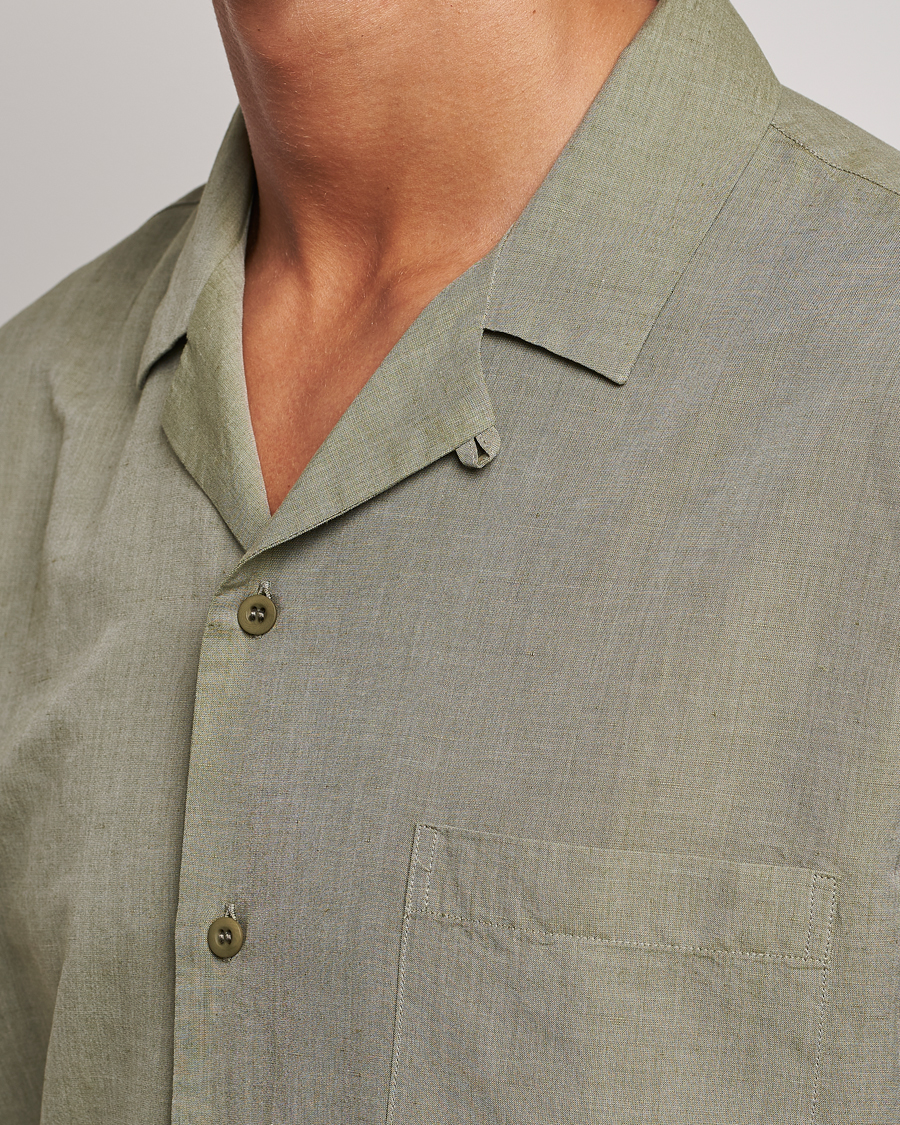 Hombres | Camisas | Sunspel | Lightweight Cotton/Linen Resort Shirt Hunter Green