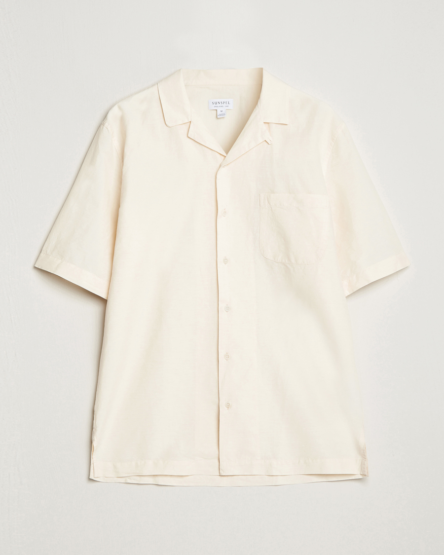 Hombres | Camisas | Sunspel | Lightweight Cotton/Linen Resort Shirt Ecru