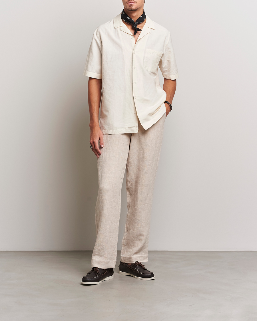 Hombres | Camisas | Sunspel | Lightweight Cotton/Linen Resort Shirt Ecru