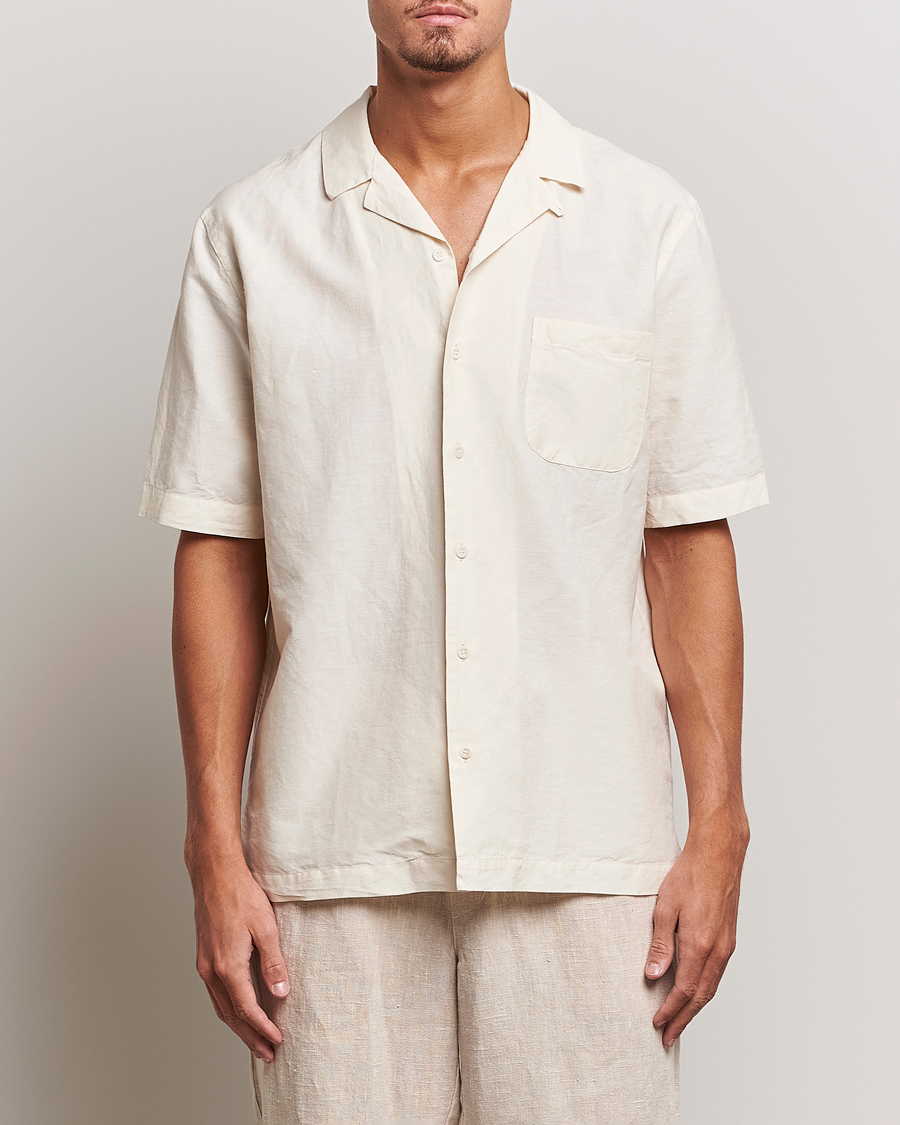 Hombres | Camisas | Sunspel | Lightweight Cotton/Linen Resort Shirt Ecru