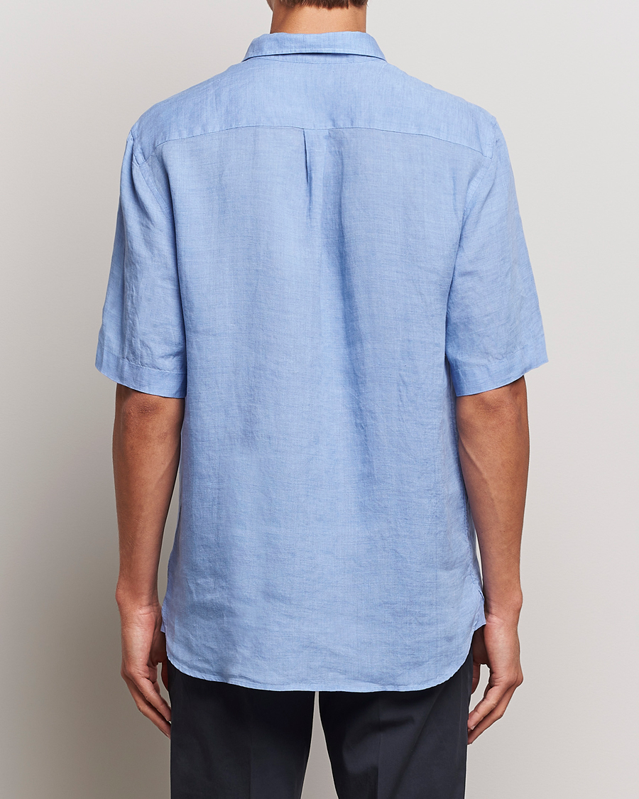 Hombres | Camisas | Sunspel | Short Sleeve Linen Shirt Cool Blue