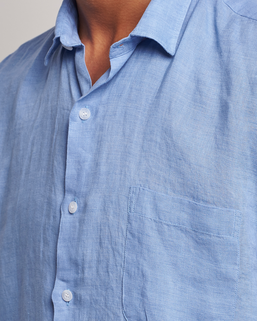 Hombres | Camisas | Sunspel | Short Sleeve Linen Shirt Cool Blue