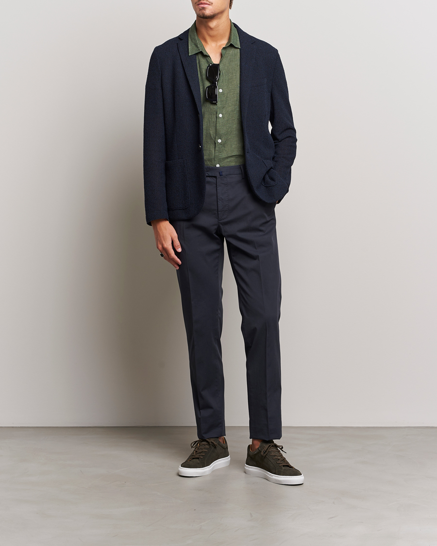 Hombres | Camisas | Sunspel | Short Sleeve Linen Shirt Hunter Green