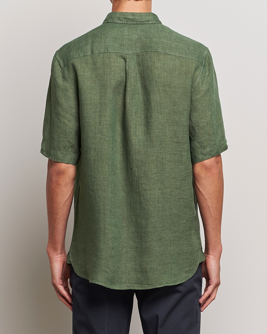 Hombres | Camisas | Sunspel | Short Sleeve Linen Shirt Hunter Green